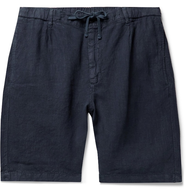 Photo: HARTFORD - Pleated Linen Drawstring Shorts - Blue