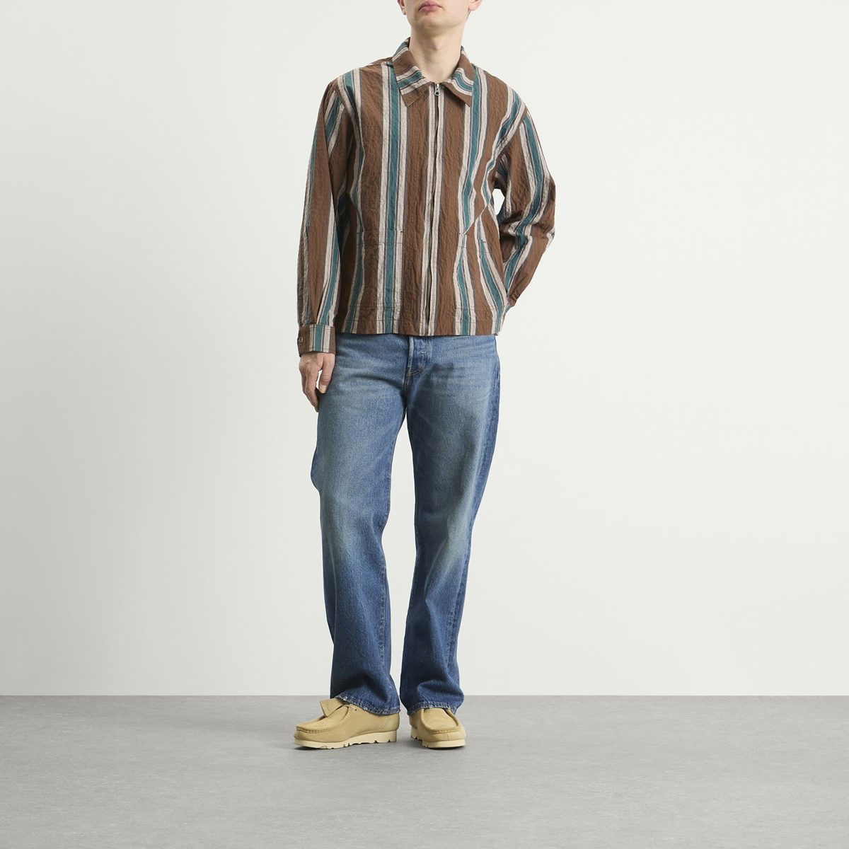 ACMH by Magic Castles Men's Deja Vu Overshirt in Brown Stripe Crinkle