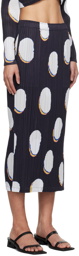 PLEATS PLEASE ISSEY MIYAKE Navy & White Bean Dots Midi Skirt