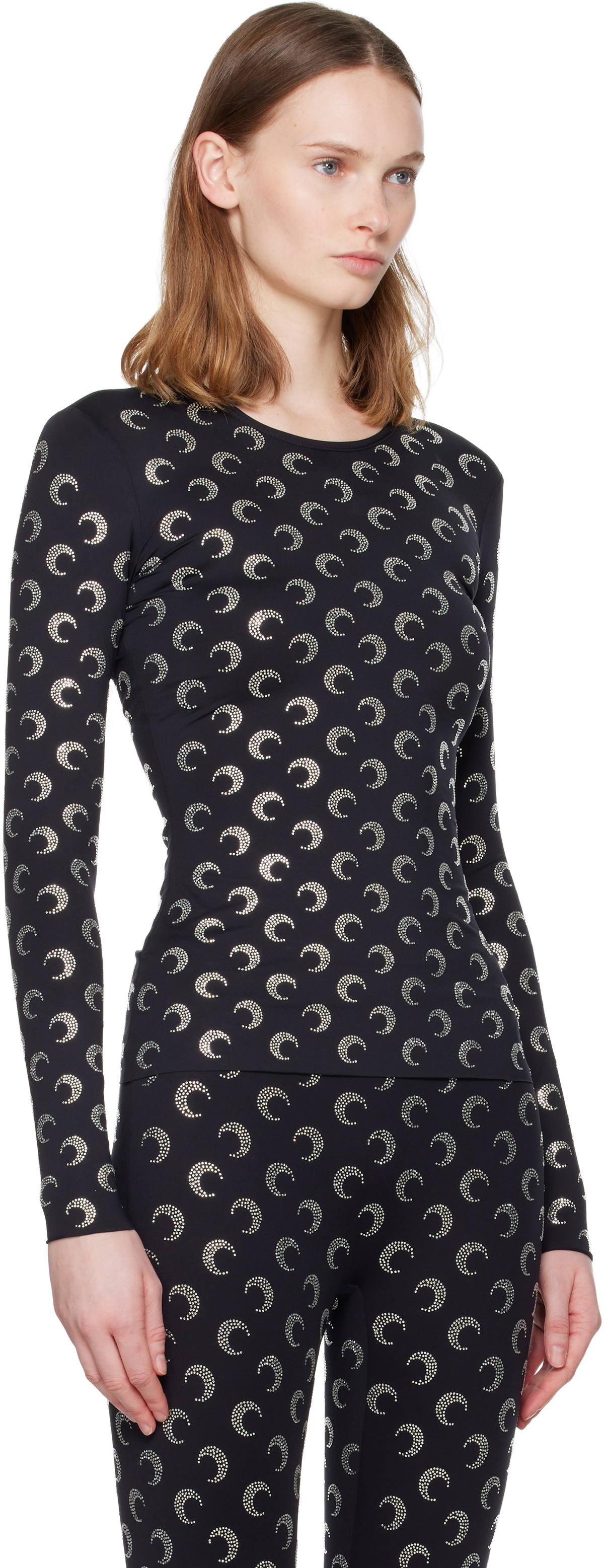 Marine Serre Black Recycled Moon Strass Second Skin Crewneck T-shirt