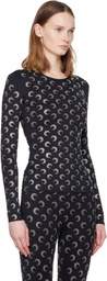 Marine Serre Black Recycled Moon Strass Second Skin Crewneck T-shirt