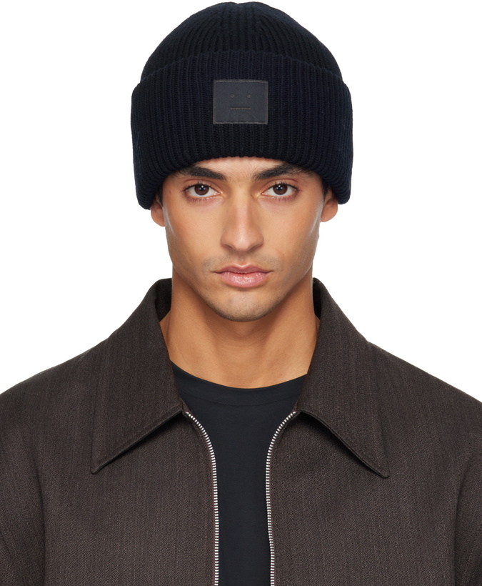 Photo: Acne Studios Black Ribbed Face Logo Beanie