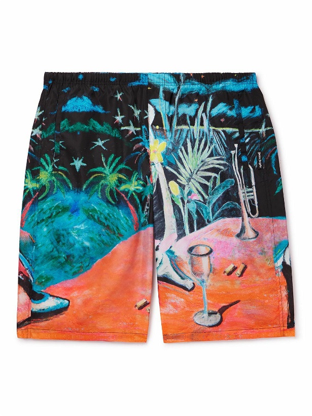 Photo: Palm Angels - Oil Printed Straight-Leg Long-Length Swim Shorts - Blue