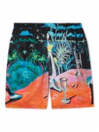 Palm Angels - Oil Printed Straight-Leg Long-Length Swim Shorts - Blue
