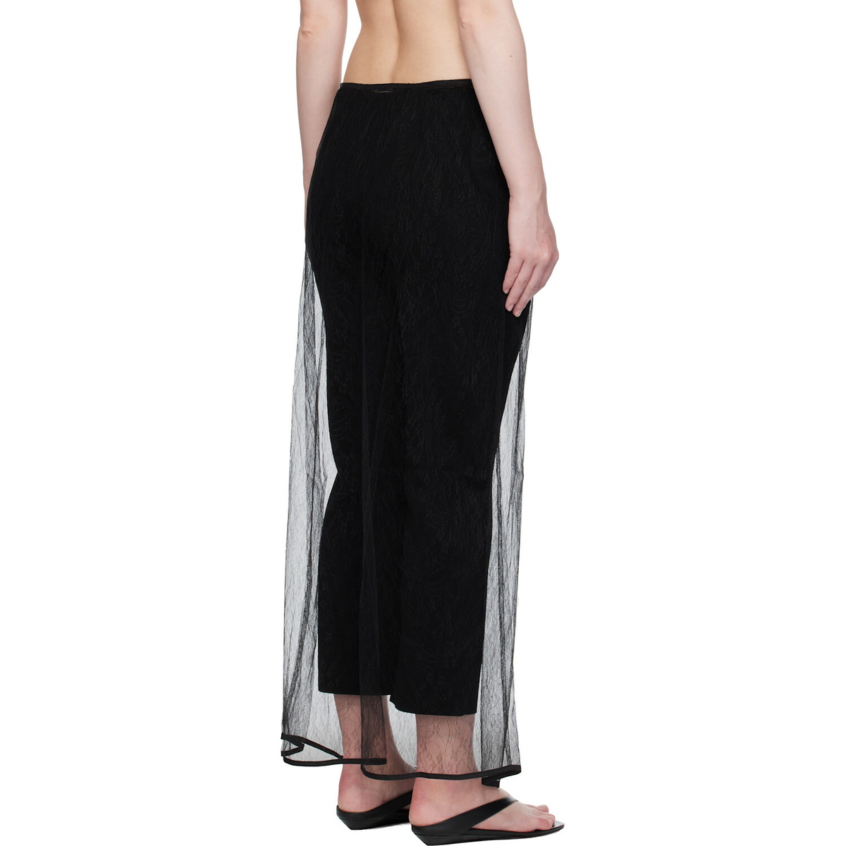 AMOMENTO Black Sheer Lace Long Maxi Skirt