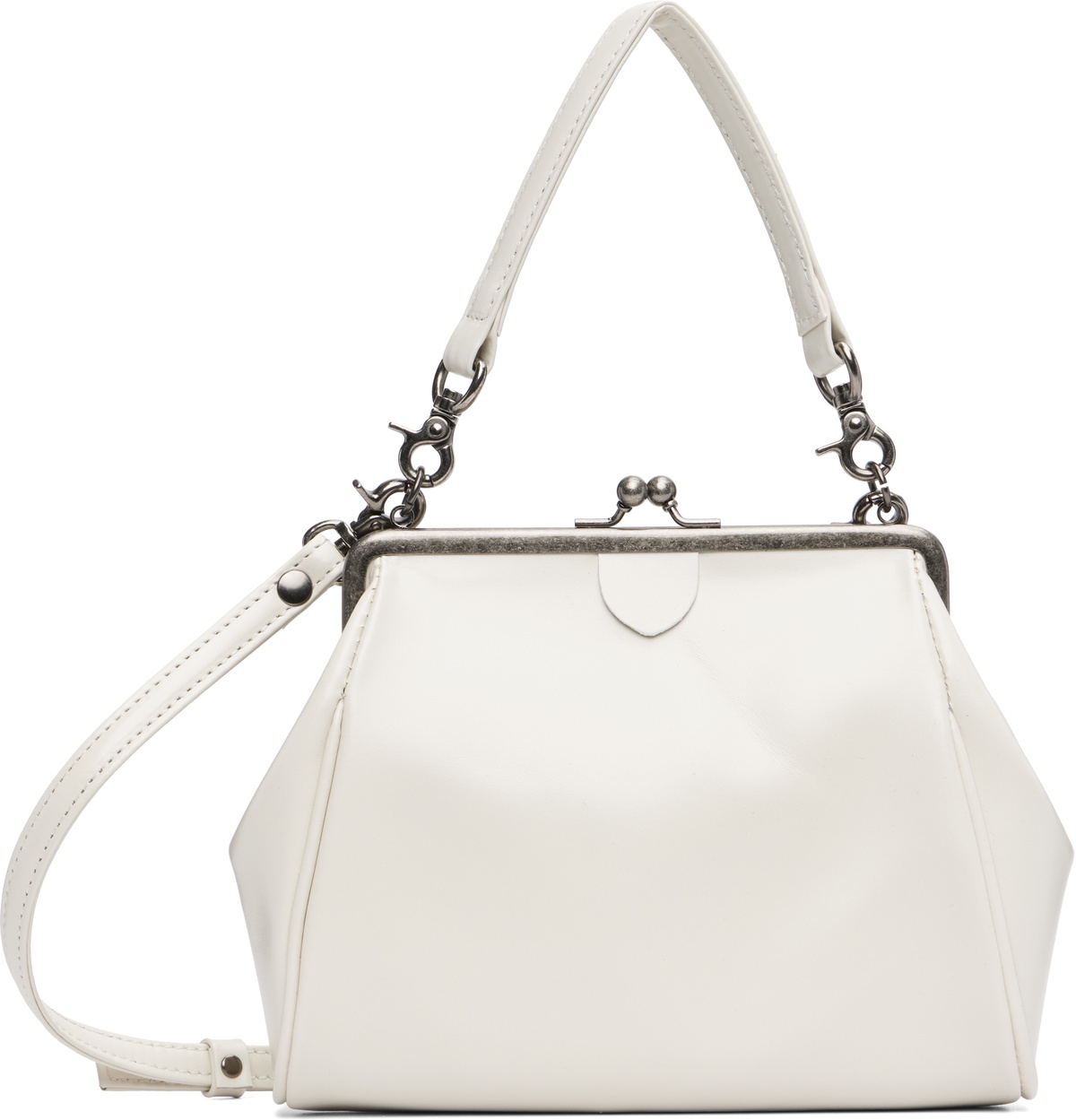 Y's Off-White Semi-Matte Leather Metal Clasp Bag