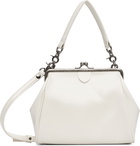Y's Off-White Semi-Matte Leather Metal Clasp Bag