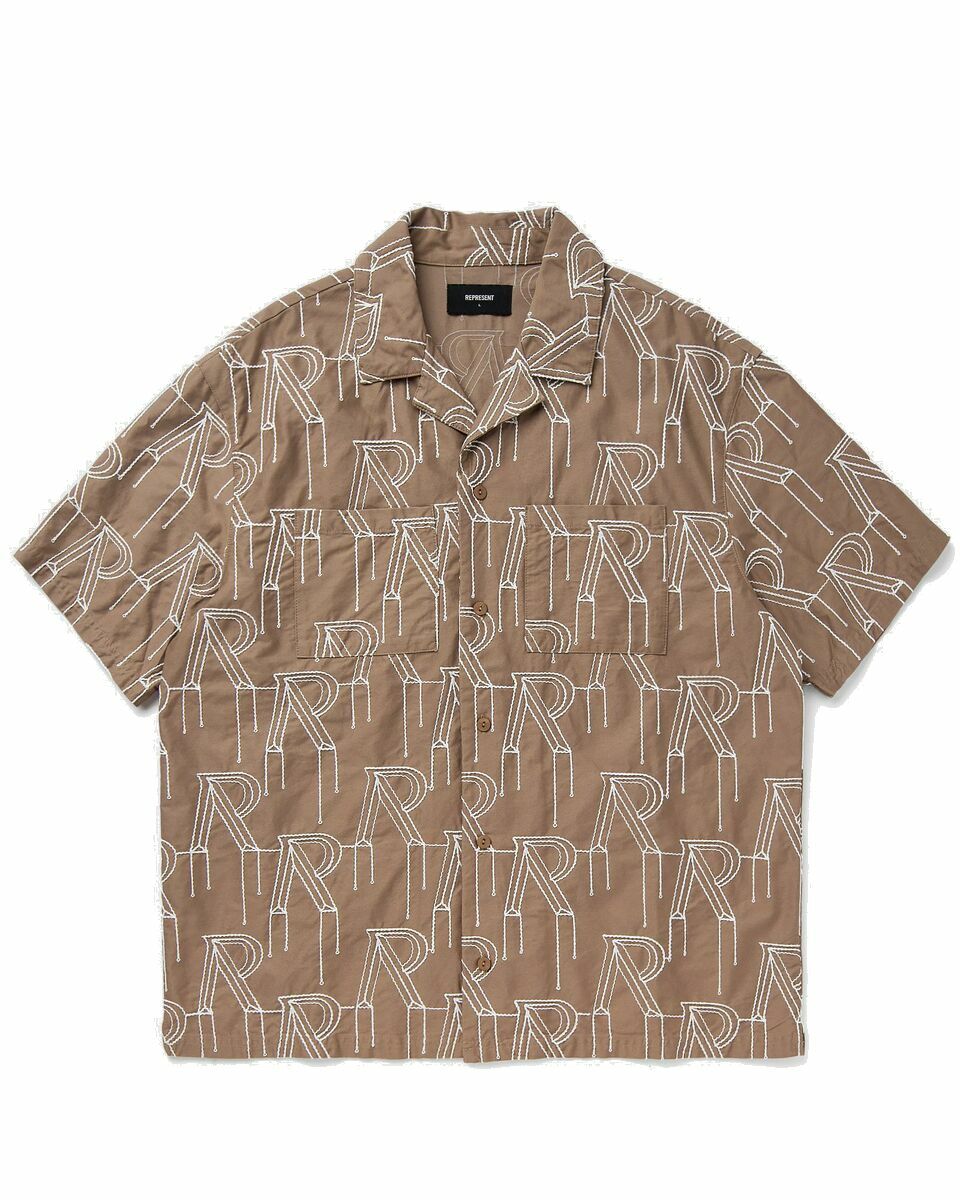 Photo: Represent Embrodiered Initial Overshirt Beige - Mens - Shortsleeves