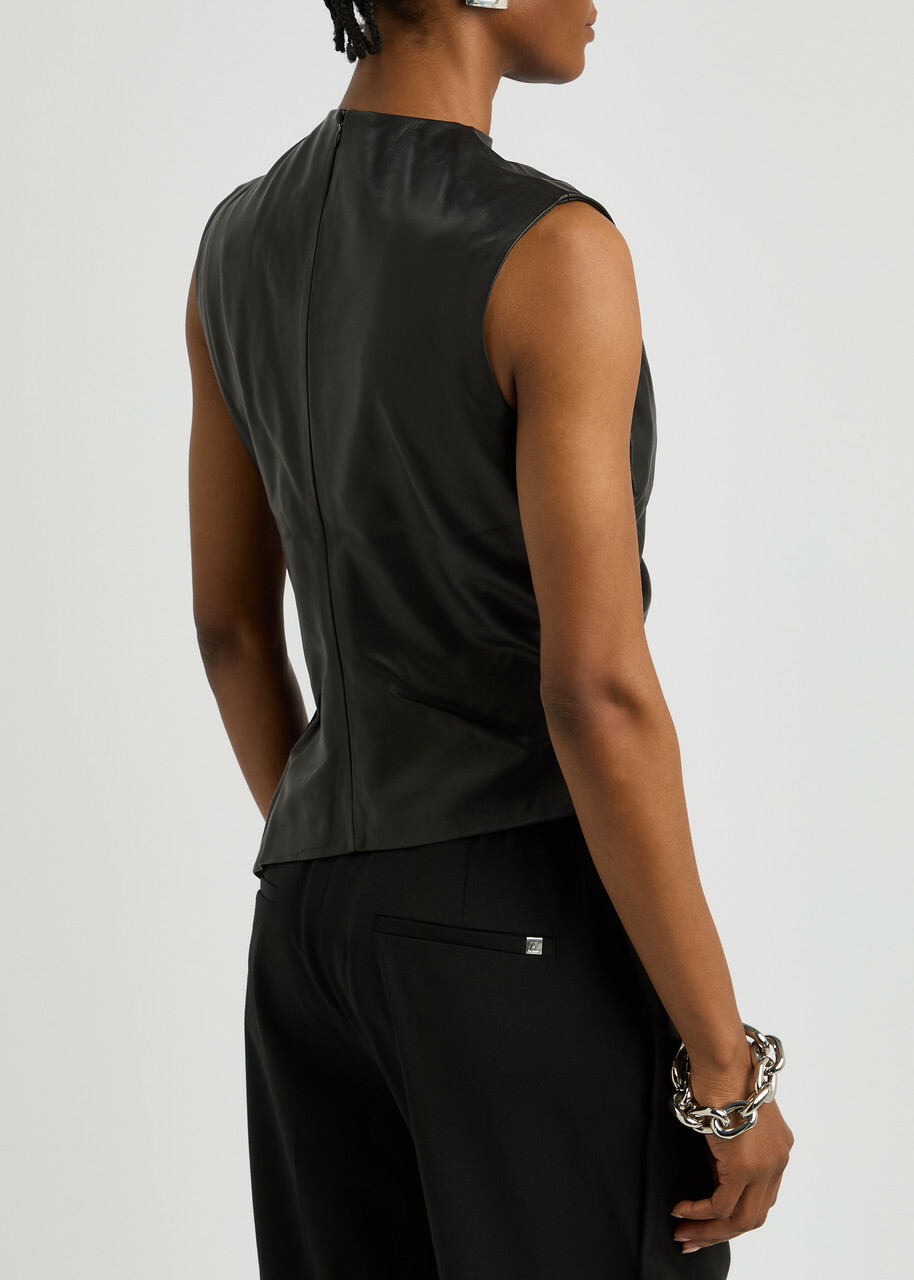 Aexae Ruched Asymmetric Leather top Black