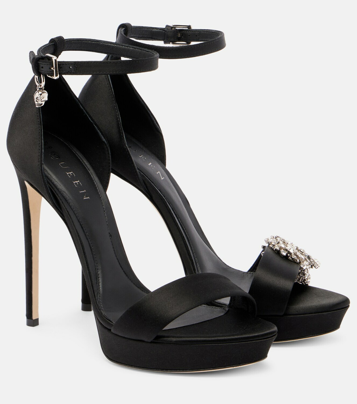 McQueen Jewel embellished satin platform sandals