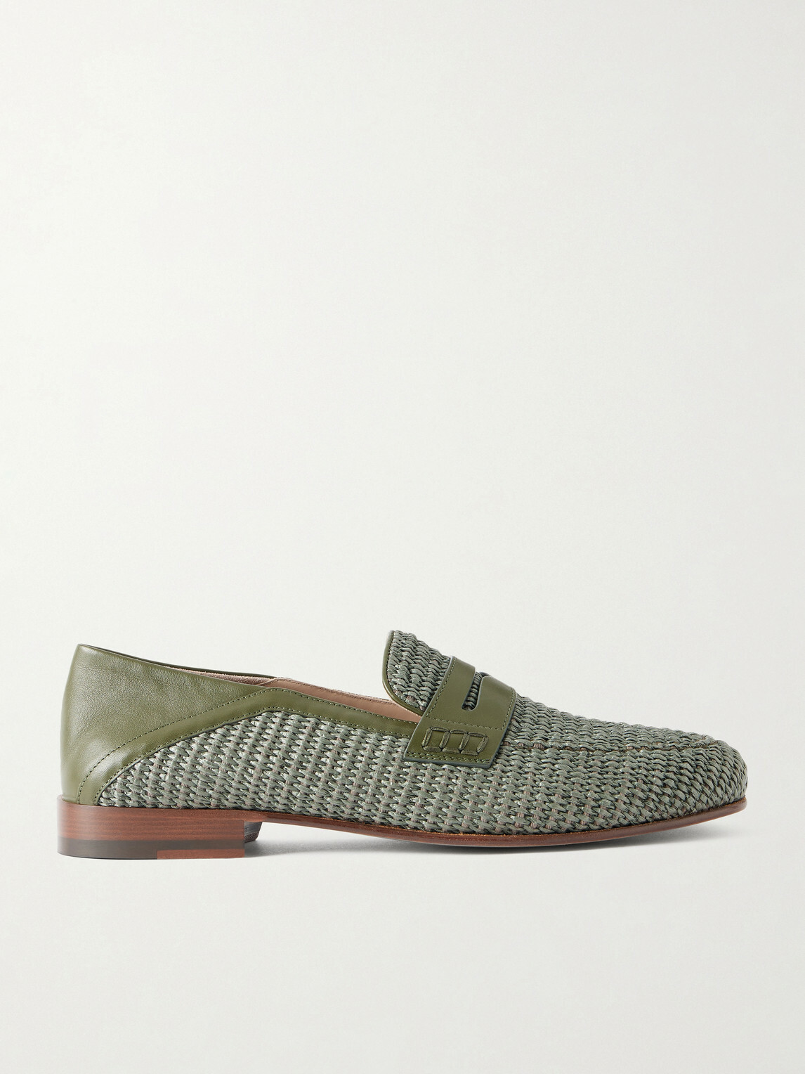 Manolo Blahnik - Padstow Collapsible-Heel Leather-Trimmed Raffia Loafers - Green