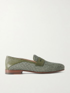Manolo Blahnik - Padstow Collapsible-Heel Leather-Trimmed Raffia Loafers - Green