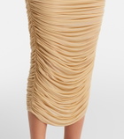 Magda Butrym Floral-appliqué ruched caped jersey midi dress