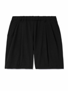 DIME - Straight-Leg Logo-Embroidered Pleated Twill Shorts - Black