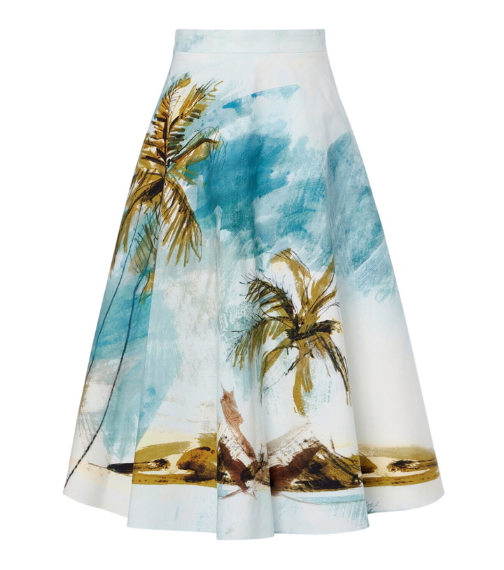 Photo: Oscar de la Renta Printed cotton-blend poplin midi skirt