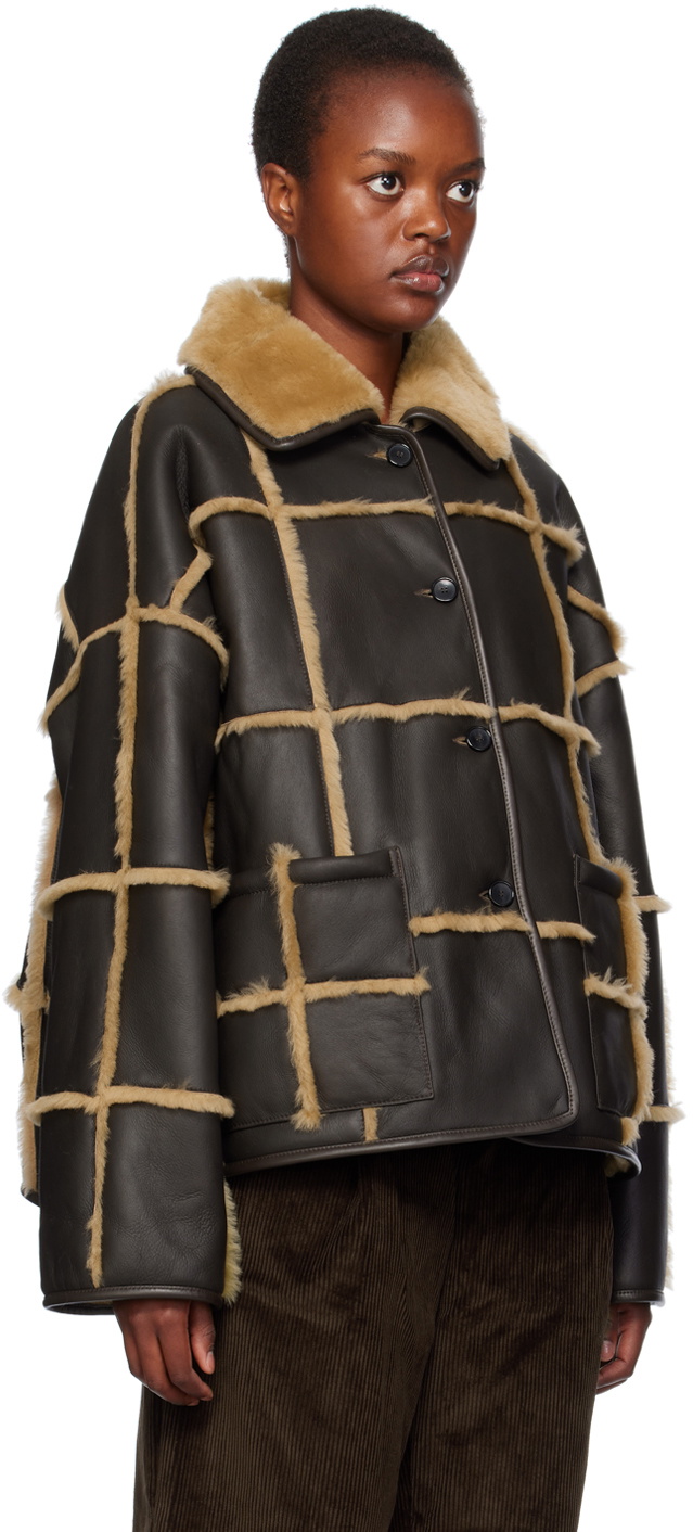 ジャケット・アウター CAWLEY Avis check sheepskin jacket Cawley Brown Avis Shearling Jacket Cawley