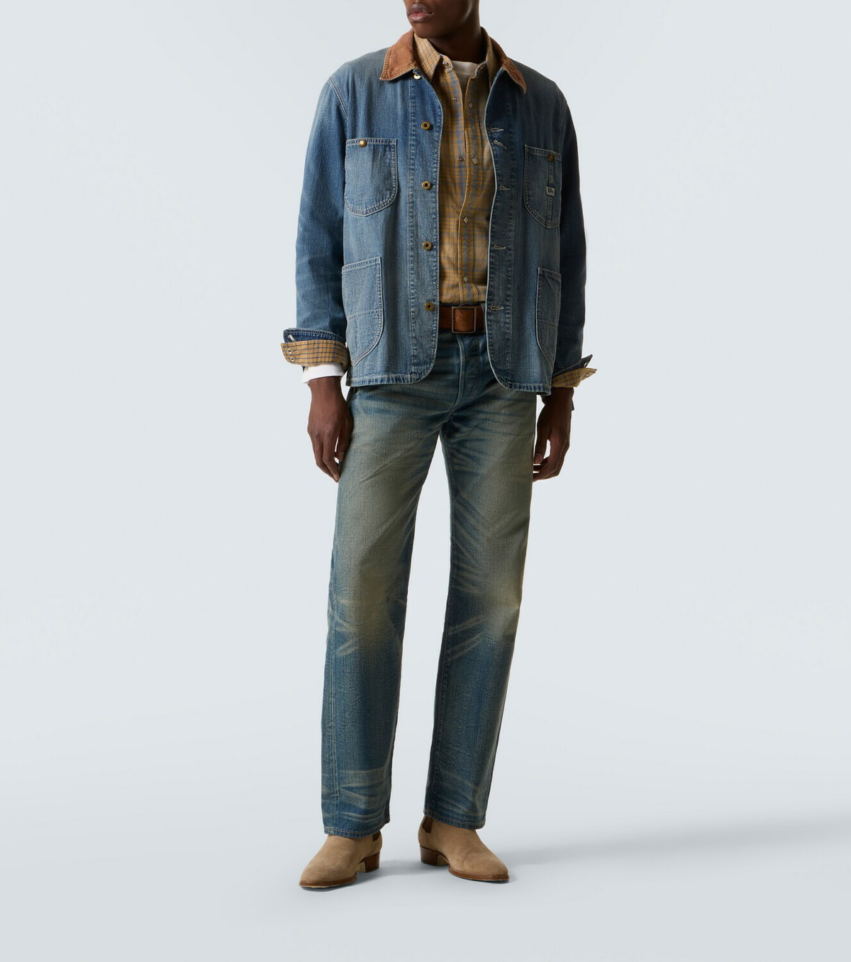 RRL Stockton corduroy-trimmed denim jacket