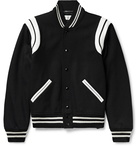 SAINT LAURENT - Teddy Leather-Trimmed Virgin Wool-Blend Bomber Jacket - Black