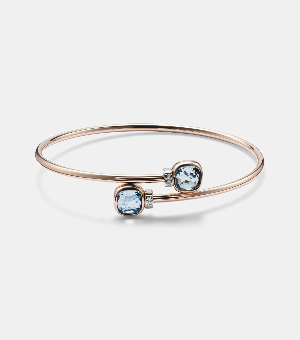 Pomellato Nudo 18kt white gold bangle with diamonds and topaz