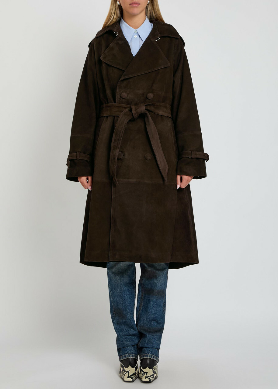 Aaron Esh Double-breasted Suede Trench Coat Brown
