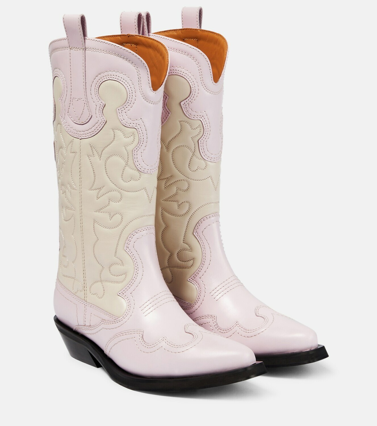 Ganni - Embroidered leather cowboy boots GANNI