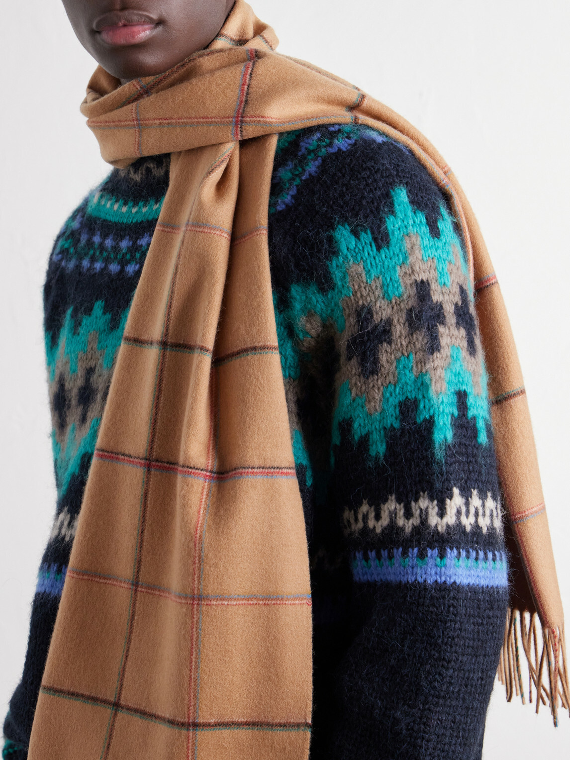 Paul Smith - Checked Wool and Cashmere-Blend Scarf - Brown