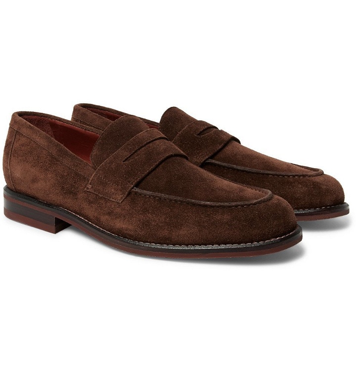 Photo: Loro Piana - City Life Suede Penny Loafers - Dark brown