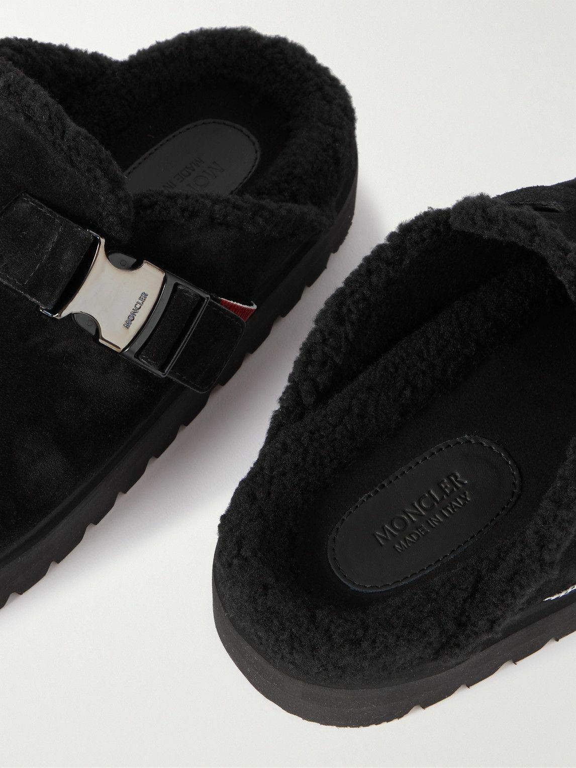 Moncler Black Slip-On Clog with Shearling Lining Moncler - Faux Shearling-Lined Suede Clogs - Black Moncler main image 3