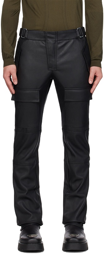Photo: MISBHV Black Straight-Leg Faux-Leather Cargo Pants