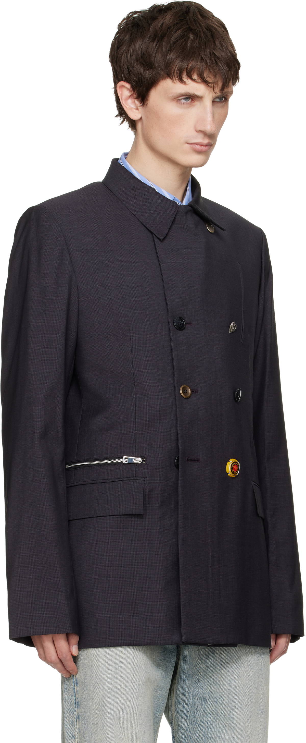 Martine Rose Black Double-Breasted Zip Blazer