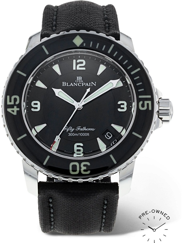 Photo: BLANCPAIN - Pre-Owned 2009 Fifty Fathoms Automatic 45mm Stainless Steel and Canvas Watch, Ref. No. 5015-1130-52A