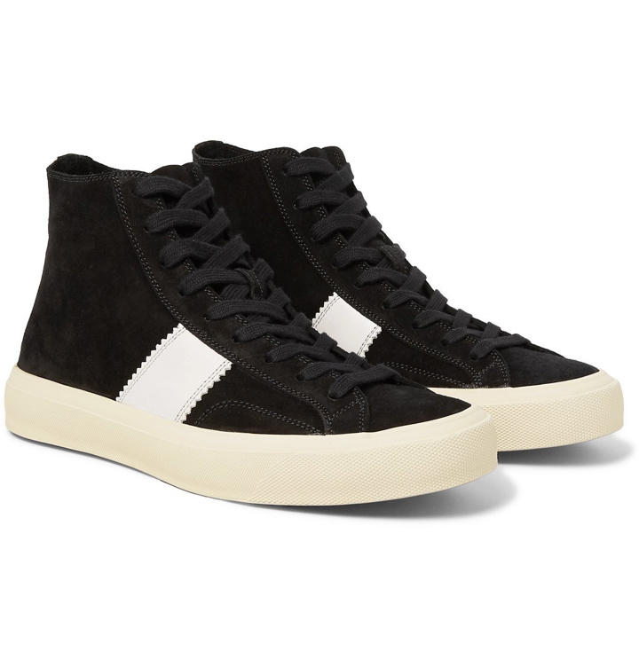 Photo: TOM FORD - Cambridge Leather-Trimmed Suede High-Top Sneakers - Black