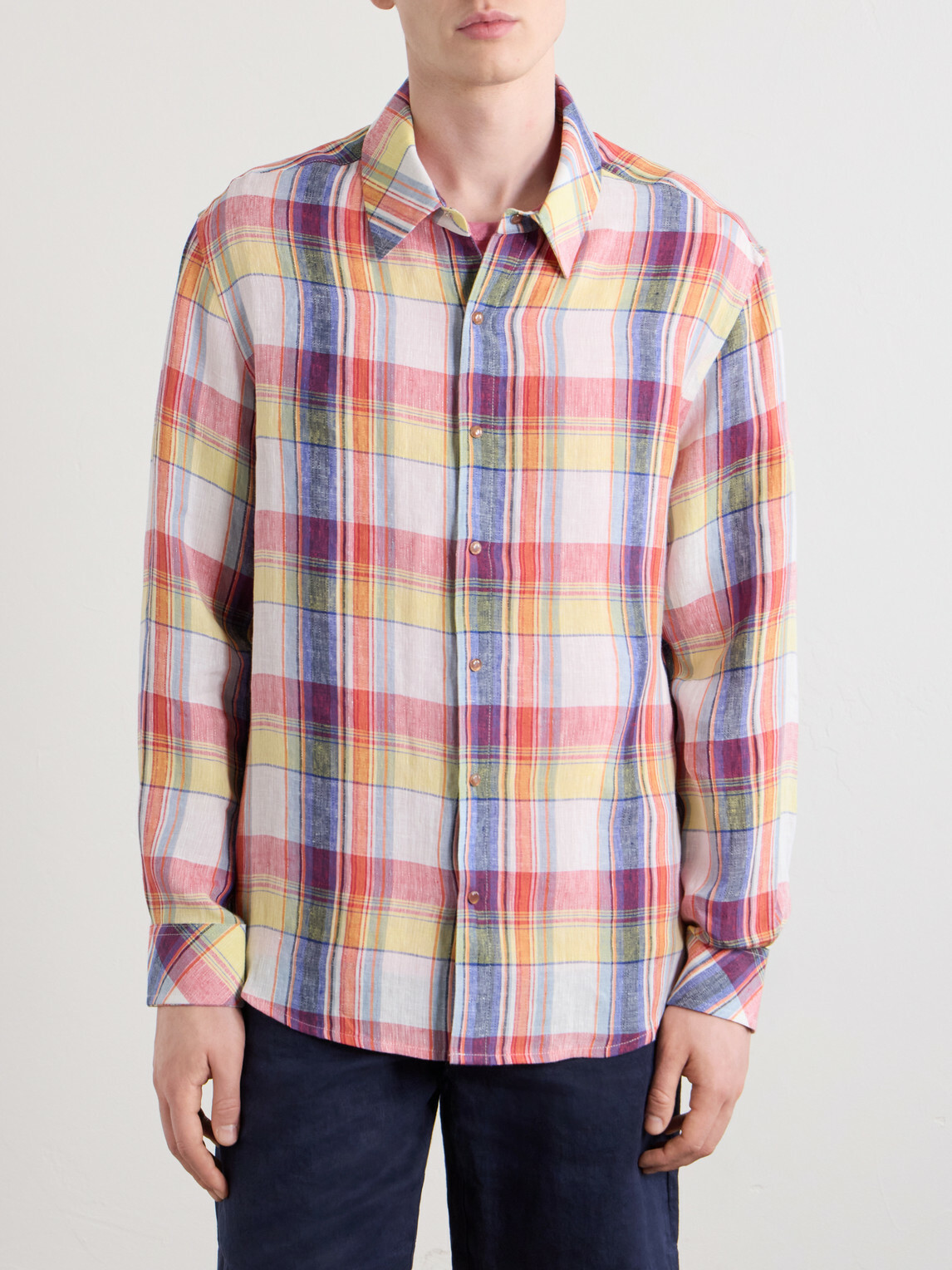 God's True Cashmere - Daybreak Checked Linen Shirt - Multi