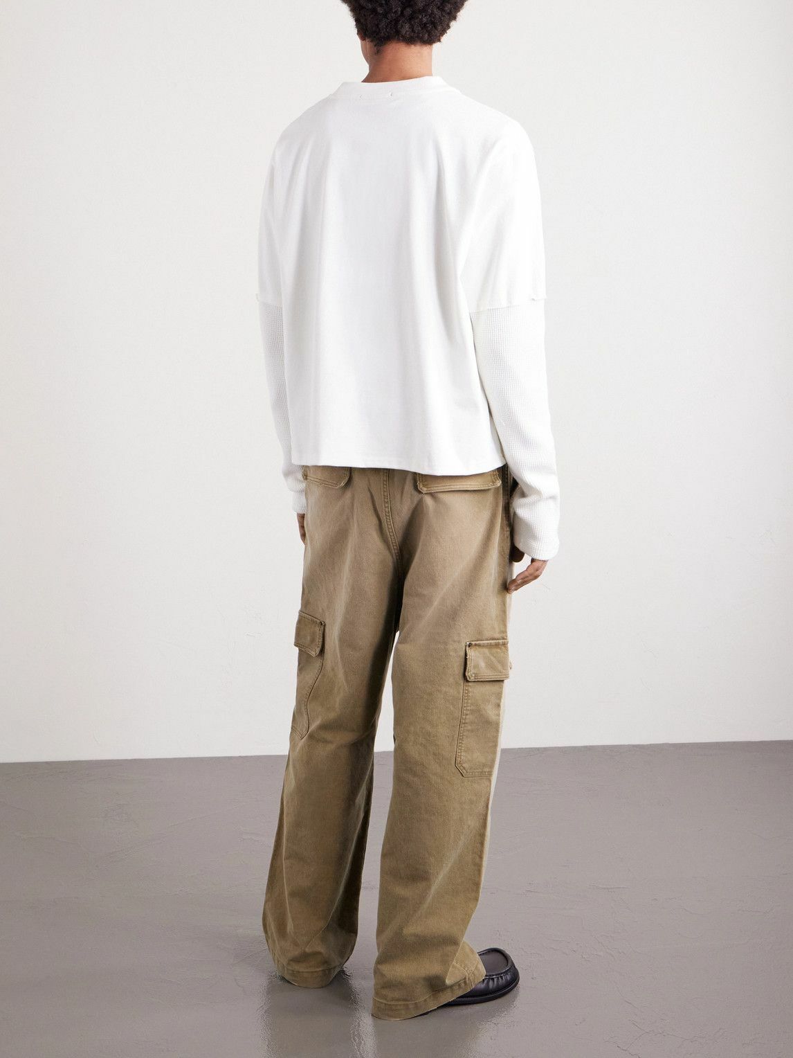 424 - HOORSENBUHS Layered Logo-Print Cotton-Jersey and Waffle-Knit T-Shirt - Neutrals