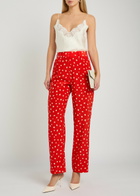 Blaze Milano Fox Polka-dot Straight-leg Silk Trousers Red