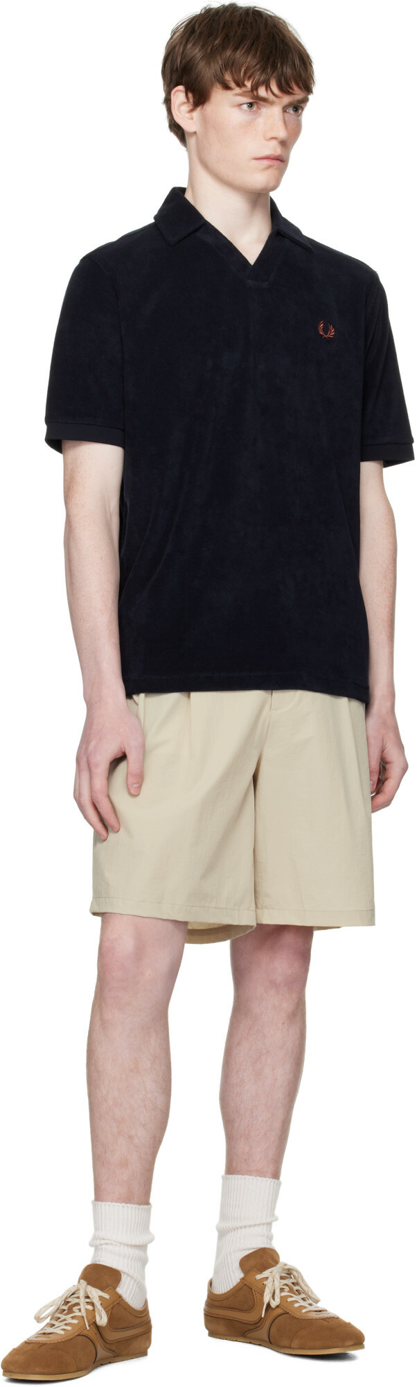 Fred Perry Navy Open Collar Towelling Polo