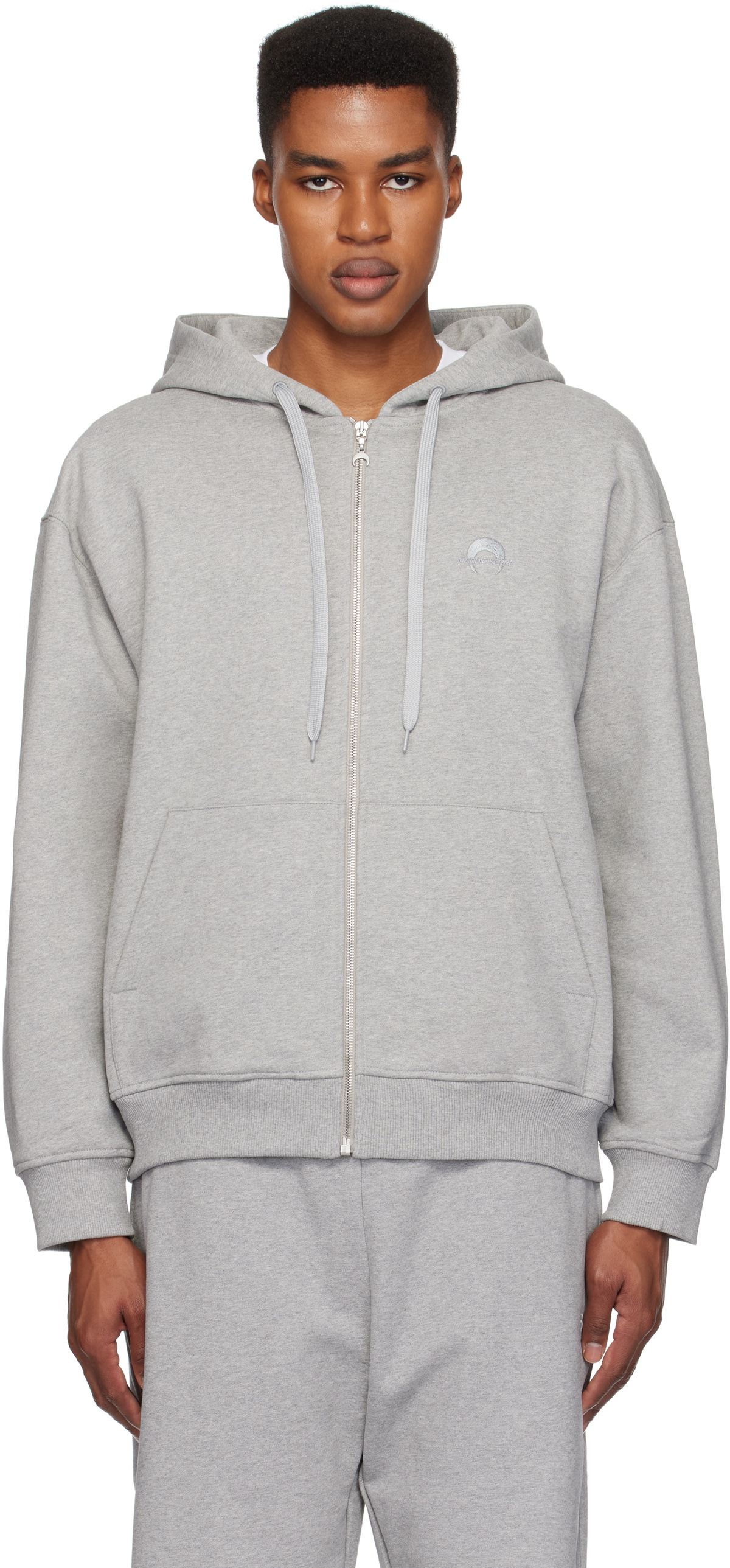 Marine Serre Gray Moon Logo Fleece Zipped Hoodie