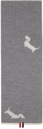Thom Browne Grey Intarsia Hector Icon Half Drop 4-Bar Scarf