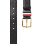 Thom Browne - 3.5cm Striped Grosgrain-Trimmed Pebble-Grain Leather Belt - Black