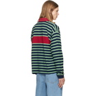 Versace Blue & Green Embroidered-Logo Striped-Intarsia Cotton Polo
