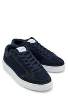 Cleens Luxor Slim Panelled Mesh-knit Sneakers Navy