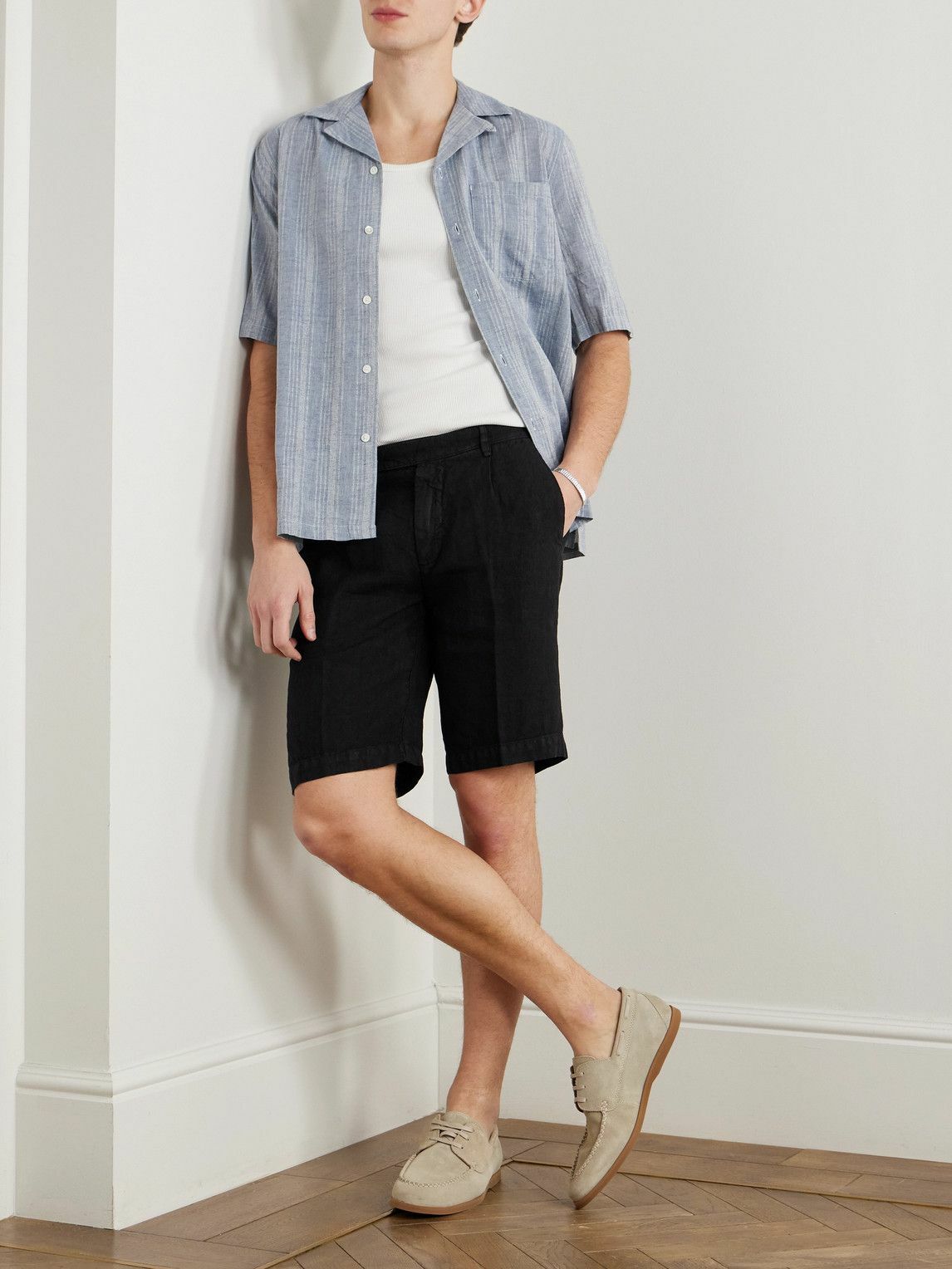 Massimo Alba - Alaccia Straight-Leg Pleated Linen Shorts - Black
