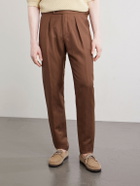 Slowear - Tapered Pleated Wool and Linen-Blend Trousers - Brown