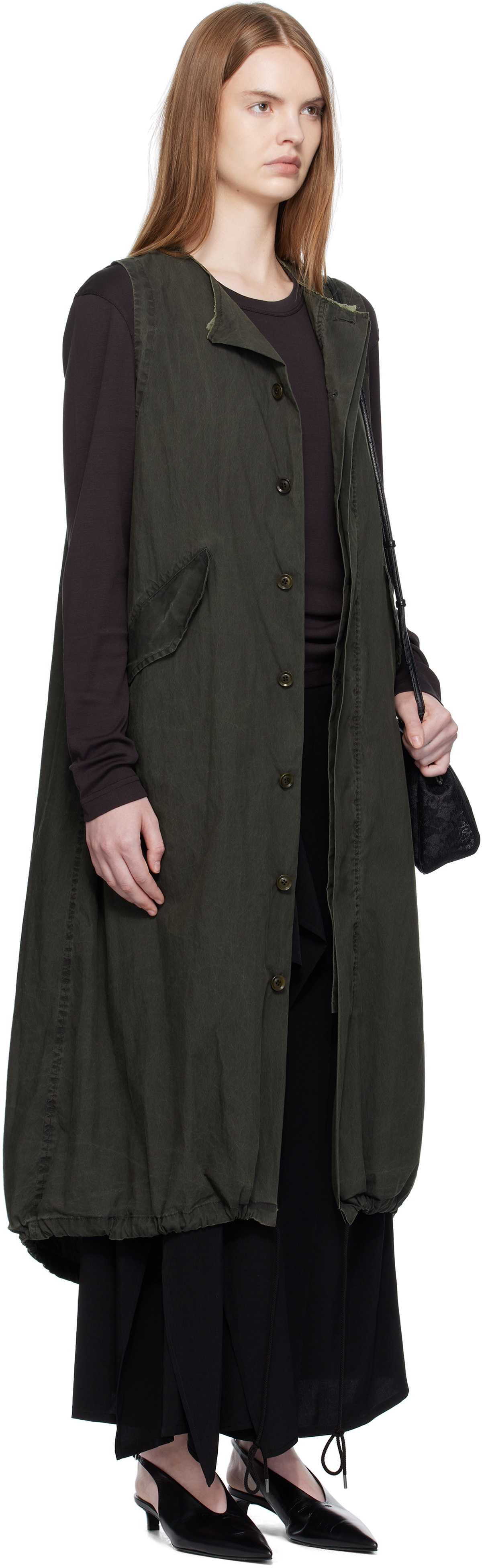 Y's Khaki Fishtail Midi Dress