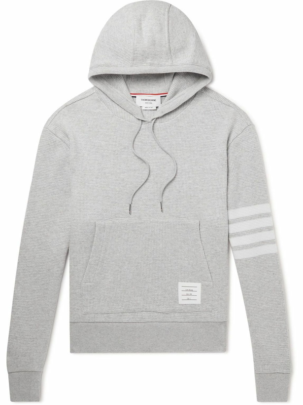 Photo: Thom Browne - Striped Waffle-Knit Cashmere and Wool-Blend Hoodie - Gray