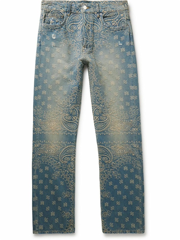 Photo: AMIRI - Straight-Leg Distressed Bandana-Jacquard Jeans - Blue