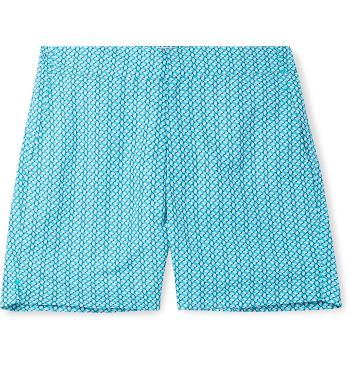 Photo: Frescobol Carioca - Beam Short-Length Printed Swim Shorts - Blue