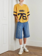 ERL - Venice 76 Oversized Appliquéd Flocked Mesh T-Shirt - Yellow