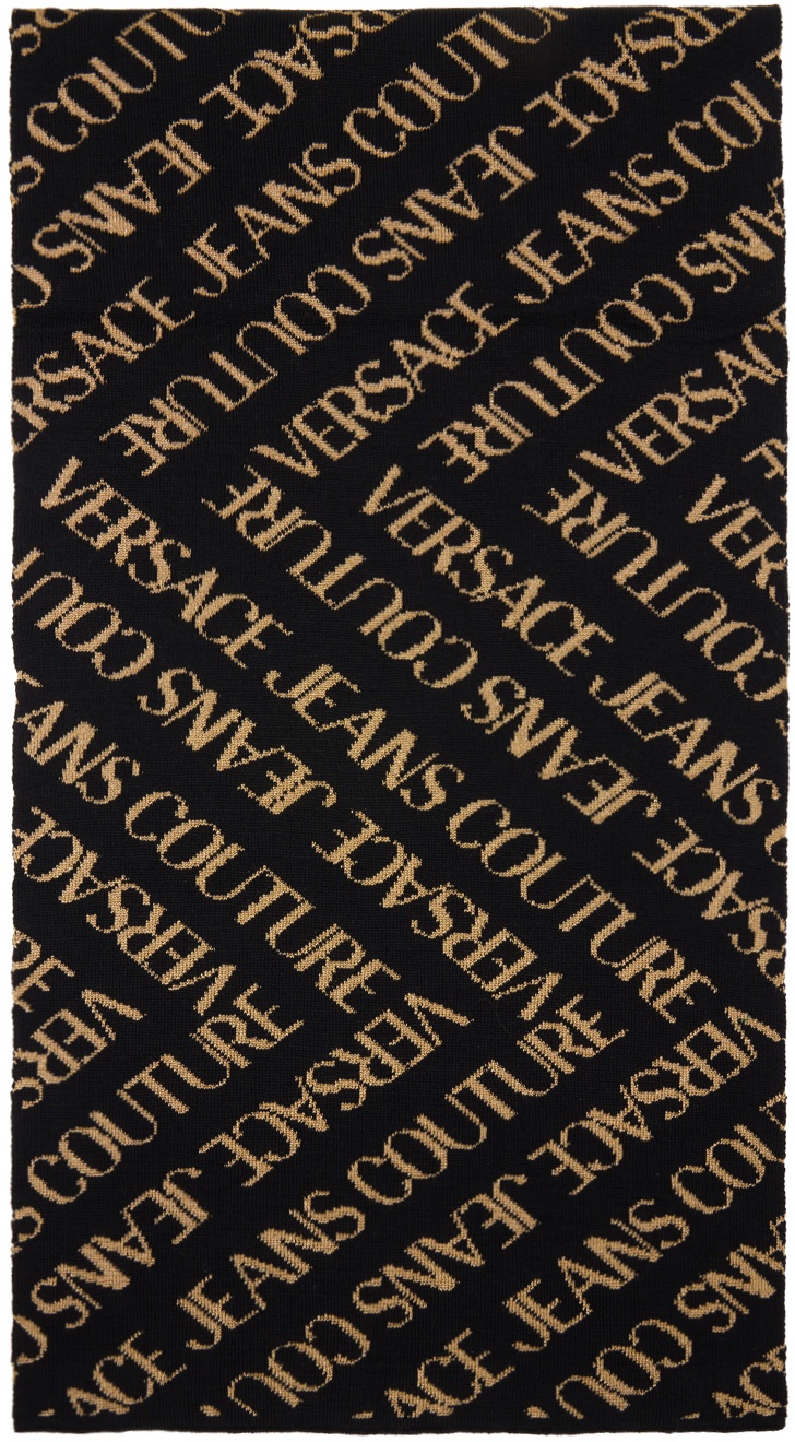 Versace Jeans Couture Black & Gold Metallic Scarf Versace