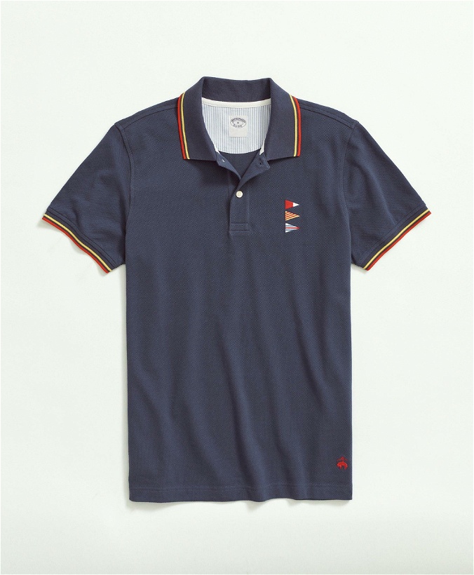 Photo: Brooks Brothers Men's Cotton Slim-Fit Embroidered Nautical Flag Polo Shirt | Navy